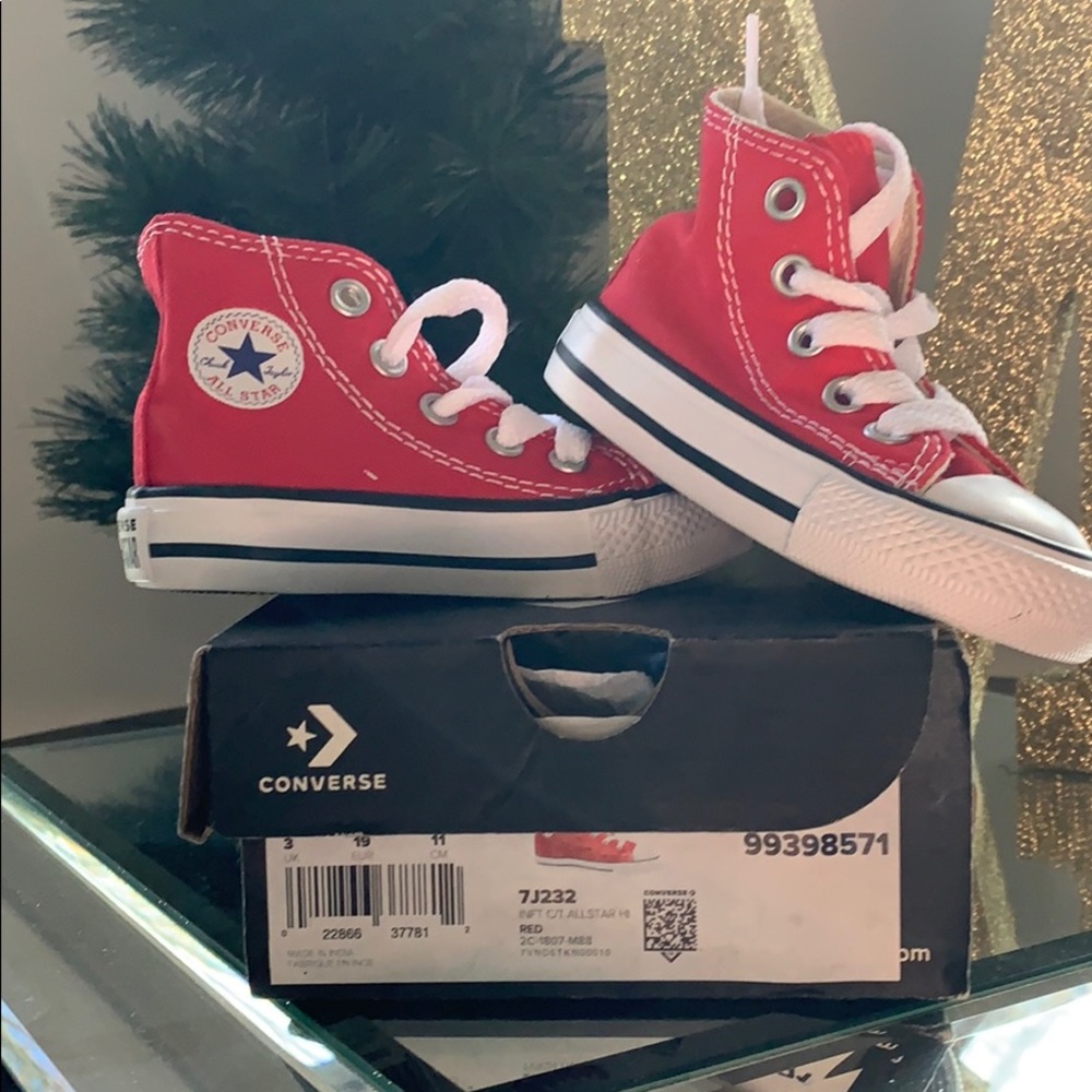 Red all star converse high top infant sneakers